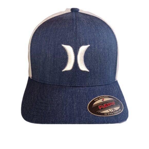 Hurley Mens L/XL Hat Cap Flex Fit Fitted Blue and White Mesh - Picture 2 of 9